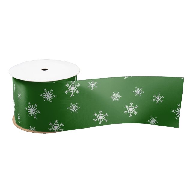 Ruban En Satin Cadeau de Noël Green et White Snowflakes (Bobine)