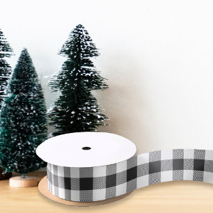 Ruban En Satin Cadeau de vacances à carreaux buffle noir et blanc