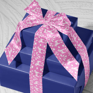 Ruban En Satin Cadeau de vacances Cheval Rose et Blanc suédois