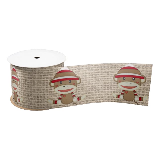 Ruban En Satin Cadeau fait sur commande de baby shower de singe (Bobine)