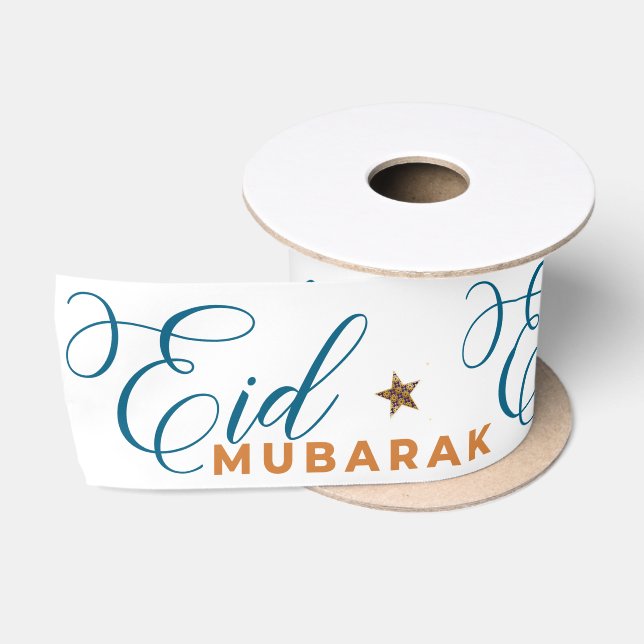 Ruban En Satin Calligraphie de l'Aïd Moubarak Lune islamique (Bobine)