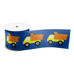 Ruban En Satin Camion De Construction Jaune Sur Bleu