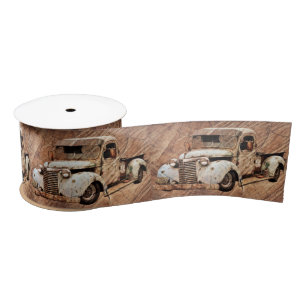 Ruban En Satin Camion vintage Bois rustique