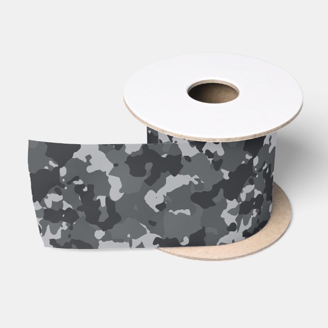 Ruban En Satin Camouflage militaire urbain Camo noir gris (Bobine)