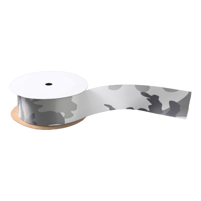 Ruban En Satin Camouflé blanc et gris militaire (Bobine)