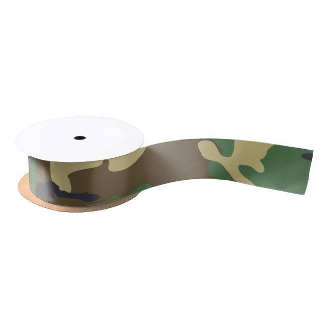 Ruban En Satin Camouflé vert et marron militaire (Bobine)
