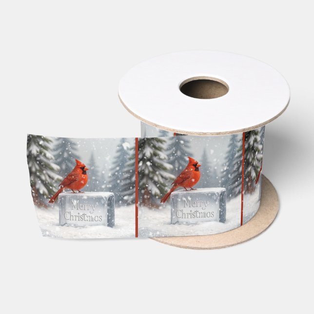 Ruban En Satin Cardinal De Noël Sur L'Édifice De Glace (Bobine)