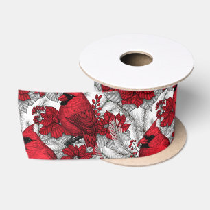 Ruban En Satin Cardinaux et poinsettia en rouge et blanc