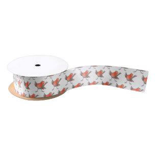 Ruban En Satin Caricature d'oiseau rouge chantant mignon