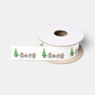 Ruban En Satin Caricature mignonne Arbre de Noël et présentations