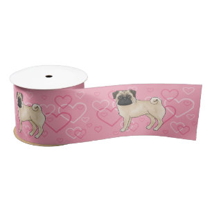 Ruban En Satin Carlin Fun Chien Cartoon Mops Avec Coeurs Motif Ro