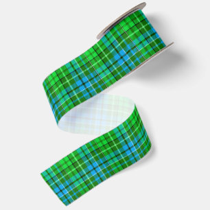 Ruban En Satin Carreaux Bleu Et Vert Tartan Vert