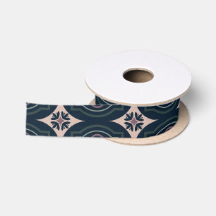 Ruban En Satin carreaux géométriques floraux de couleur terreuse