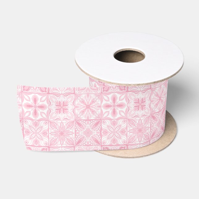 Ruban En Satin Carreaux ornés en rose (Bobine)