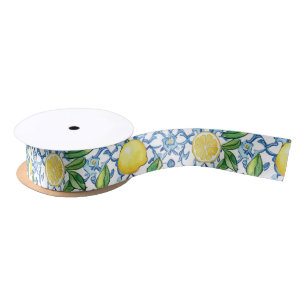 Ruban En Satin Carrelage bleu citron méditerranéen