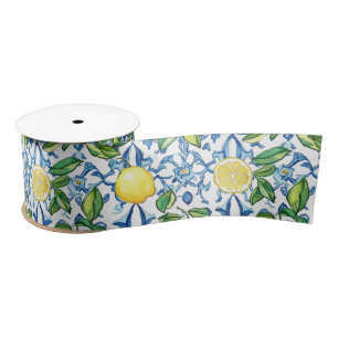 Ruban En Satin Carrelage bleu citron méditerranéen