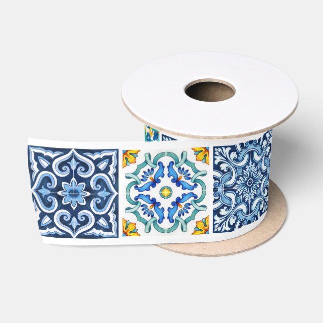 Ruban En Satin Carrelage méditerranéen clair Sicilien Citrus Lemo (Bobine)