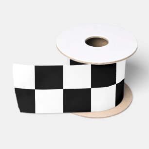 Ruban En Satin Carrés à carreaux noir et blanc géométrique rétro