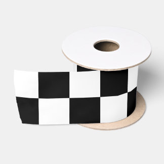 Ruban En Satin Carrés à carreaux noir et blanc géométrique rétro