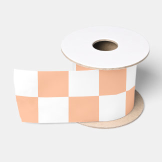 Ruban En Satin Carrés à carreaux pêche blanc géométrique rétro