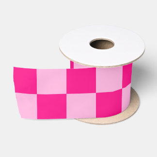 Ruban En Satin Carrés à carreaux rose chaud clair géométrique rét