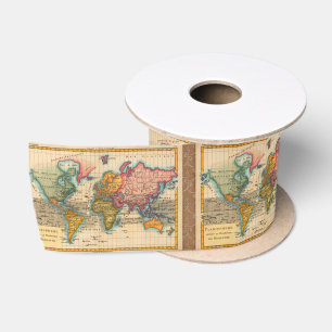 Ruban En Satin Carte du Monde 1780 Bonne Antique Planisphère