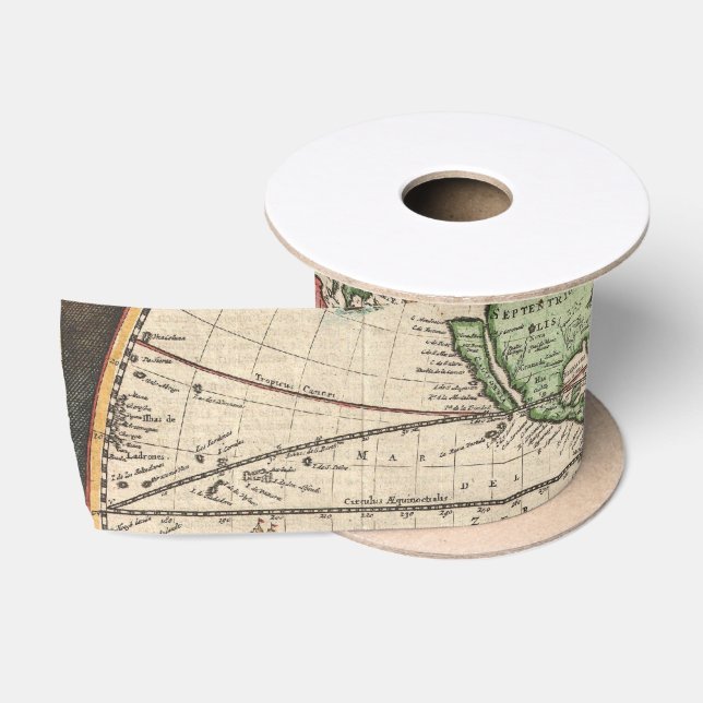 Ruban En Satin Carte du monde antique en deux hémisphères (Bobine)