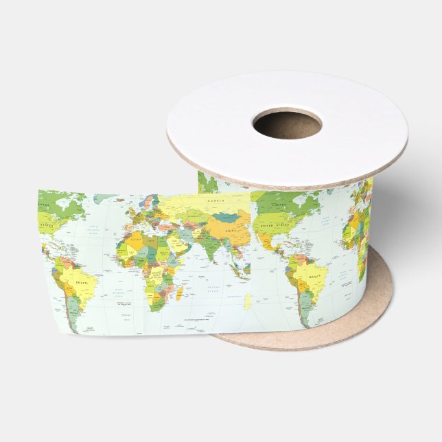 Ruban En Satin Carte mondiale Globe Pays Atlas (Bobine)
