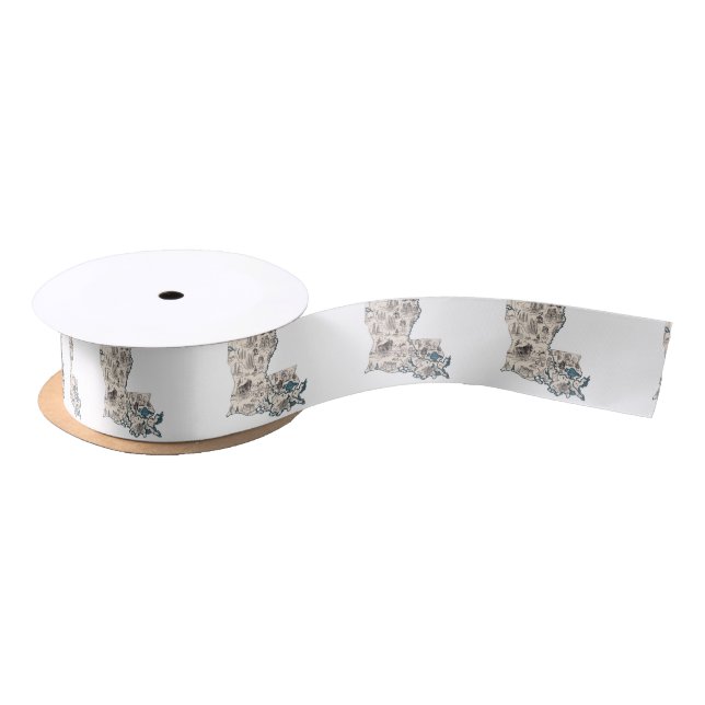 Ruban En Satin Carte Vintage Louisiane (Bobine)