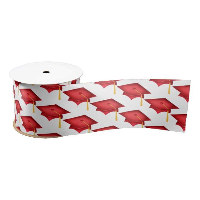 Ruban En Satin Cartes rouges de graduation sur blanc (Bobine)