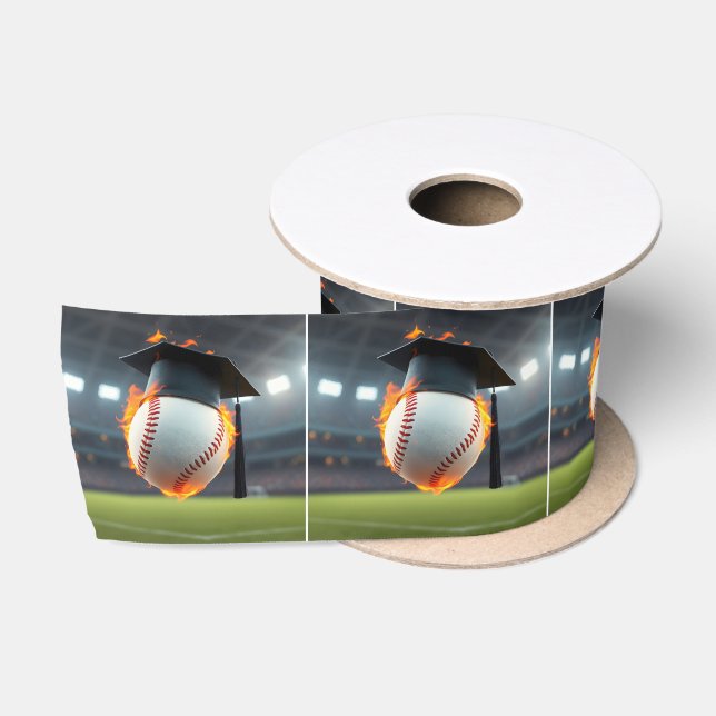 Ruban En Satin Casquette noire de graduation sur un baseball flam (Bobine)