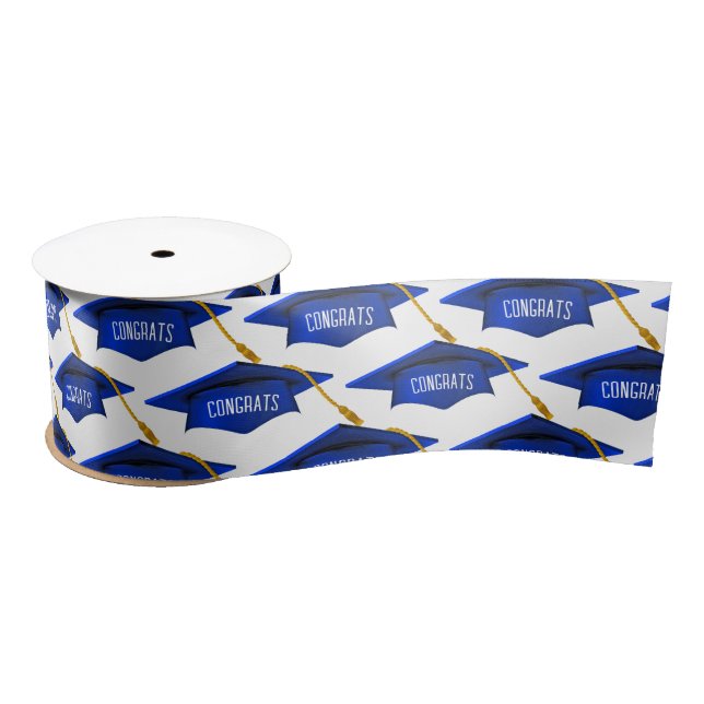 Ruban En Satin Casquettes bleues avec texte de félicitations (Bobine)
