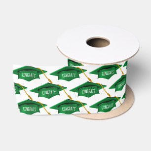 Ruban En Satin Casquettes de graduation verte avec texte de félic