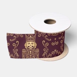 Ruban En Satin Casse-noisette de Noël élégant or et burgundy
