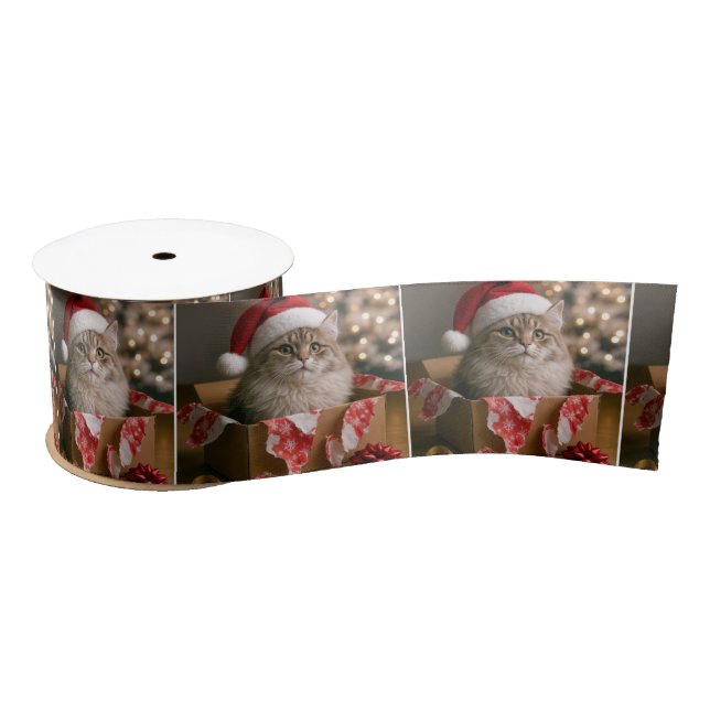 Ruban En Satin Cat In a Christmas Gift Box (Bobine)