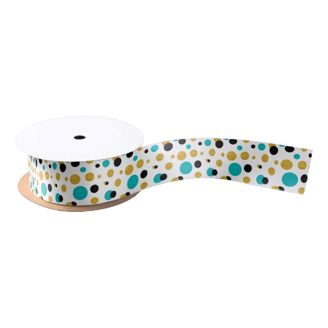 Ruban En Satin Cercles modernes Motif Black Blue & Gold Parties s (Bobine)