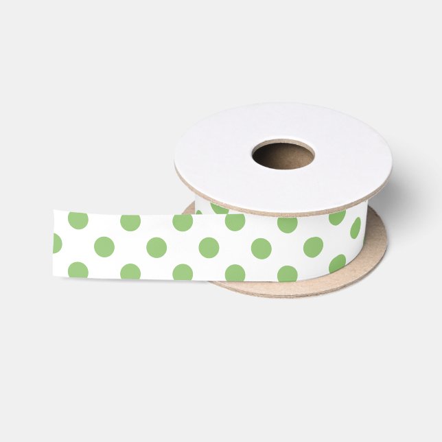 Ruban En Satin Cercles verts de pois de pistache (Bobine)