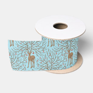Ruban En Satin Cerf de Noël sur fond bleu