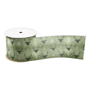 Ruban En Satin Cerfs Antlers Flèches Motif de Noël Vert ID861