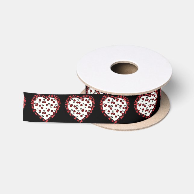 Ruban En Satin Cerises RAB Empreinte de léopard Heart Rockabilly (Bobine)
