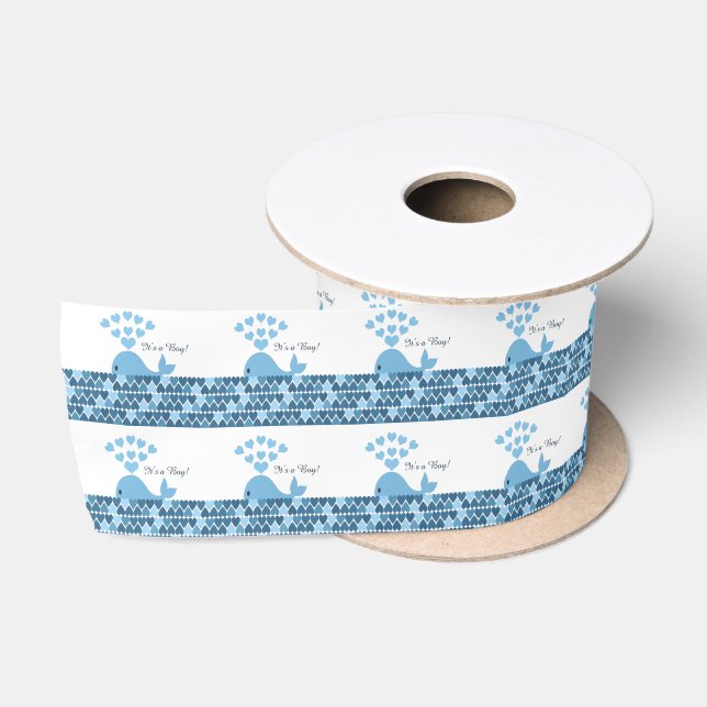 Ruban En Satin C'est un garçon Cute Whale Satin Ribbon (Bobine)