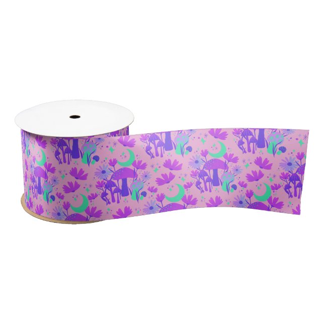 Ruban En Satin Champignons et fleurs - lavande rose & violet (Bobine)