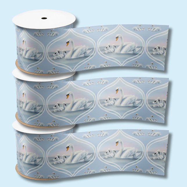 Ruban En Satin Charming Mama Swan with Baby in Peach Sunset (Créateur téléchargé)