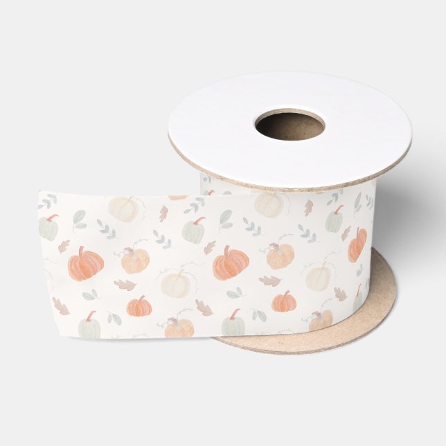 Ruban En Satin Chasse d'automne citrouille Aquarelle  (Bobine)