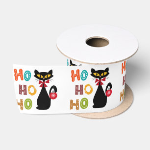 Ruban En Satin Chat noir avec design de texte Ho Ho Ho