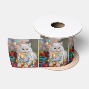 Ruban En Satin Chat Persan de Noël empêtré dans les lumières de f
