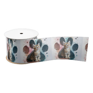 Ruban En Satin Chaton Tigré Dans une Empreinte de Patte à l'Aquar