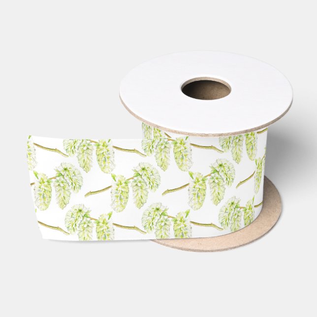 Ruban En Satin Chatons de printemps aquarelle vert ruban blanc (Bobine)