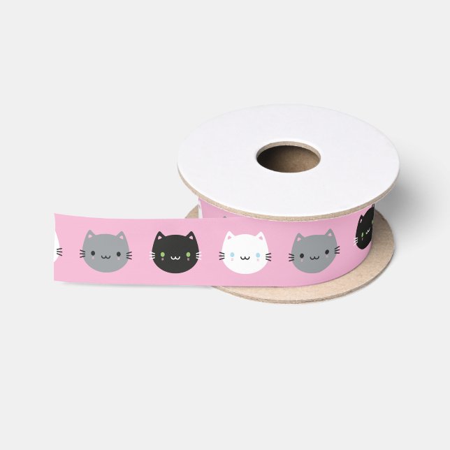 Ruban En Satin Chats et chatons mignons de Kawaii (rose) (Bobine)