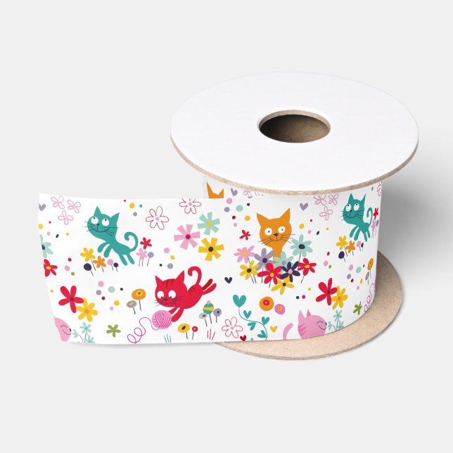 Ruban En Satin Chats mignons et amusants (Bobine)